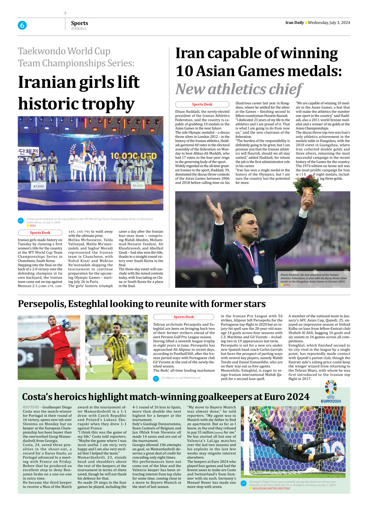 Iran Daily - Number Seven Thousand Five Hundred and Ninety Five - 03 July 2024 - Page 6