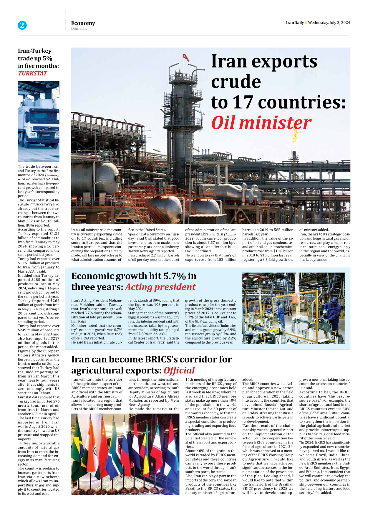 Iran Daily - Number Seven Thousand Five Hundred and Ninety Five - 03 July 2024 - Page 2