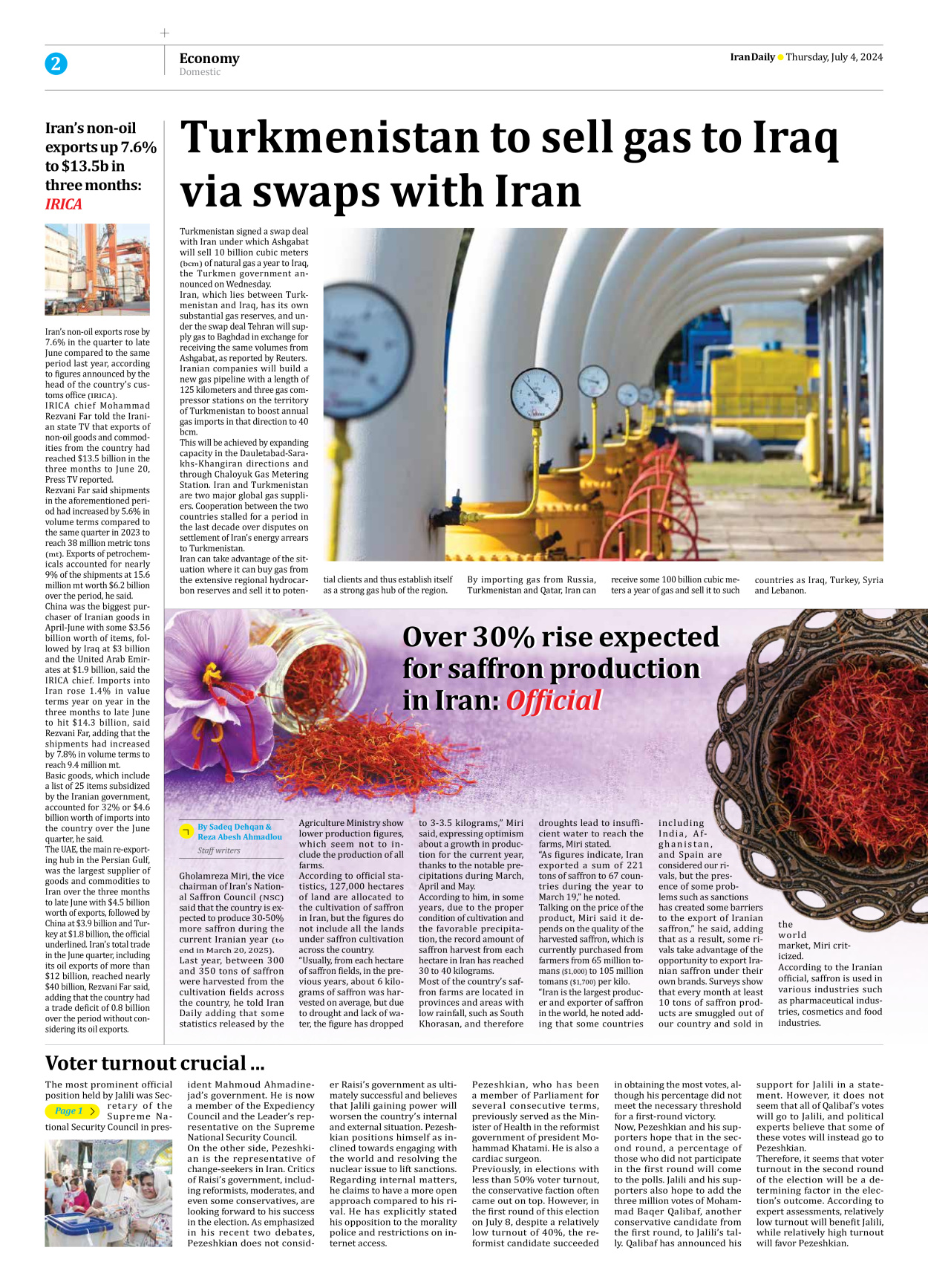 Iran Daily - Number Seven Thousand Five Hundred and Ninety Six - 04 July 2024 - Page 2