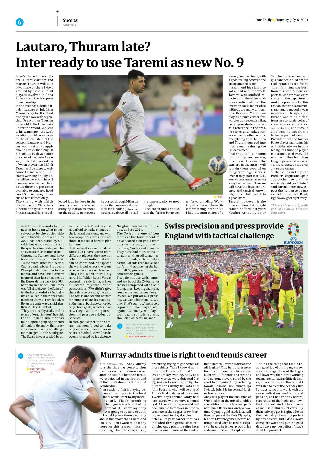 Iran Daily - Number Seven Thousand Five Hundred and Ninety Seven - 06 July 2024 - Page 6