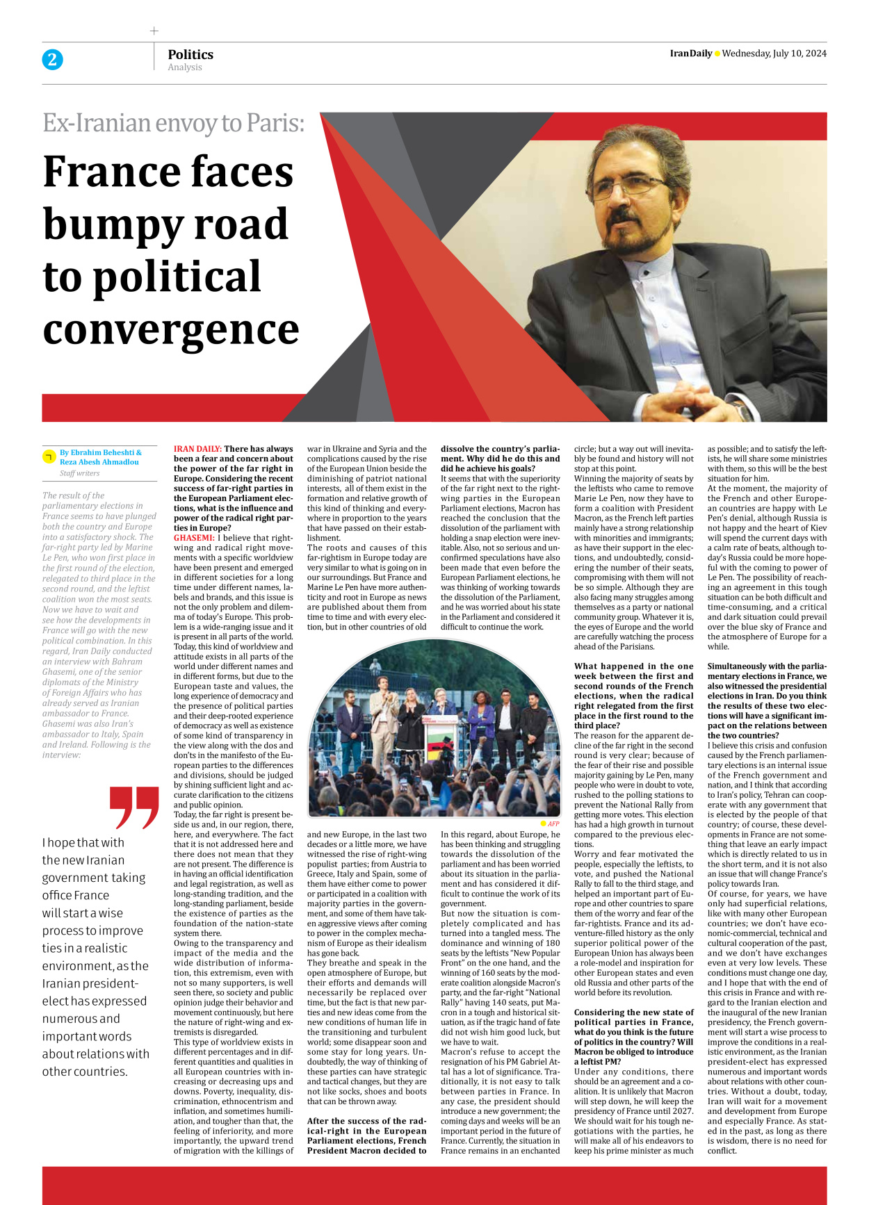 Iran Daily - Number Seven Thousand Six Hundred and One - 10 July 2024 - Page 2