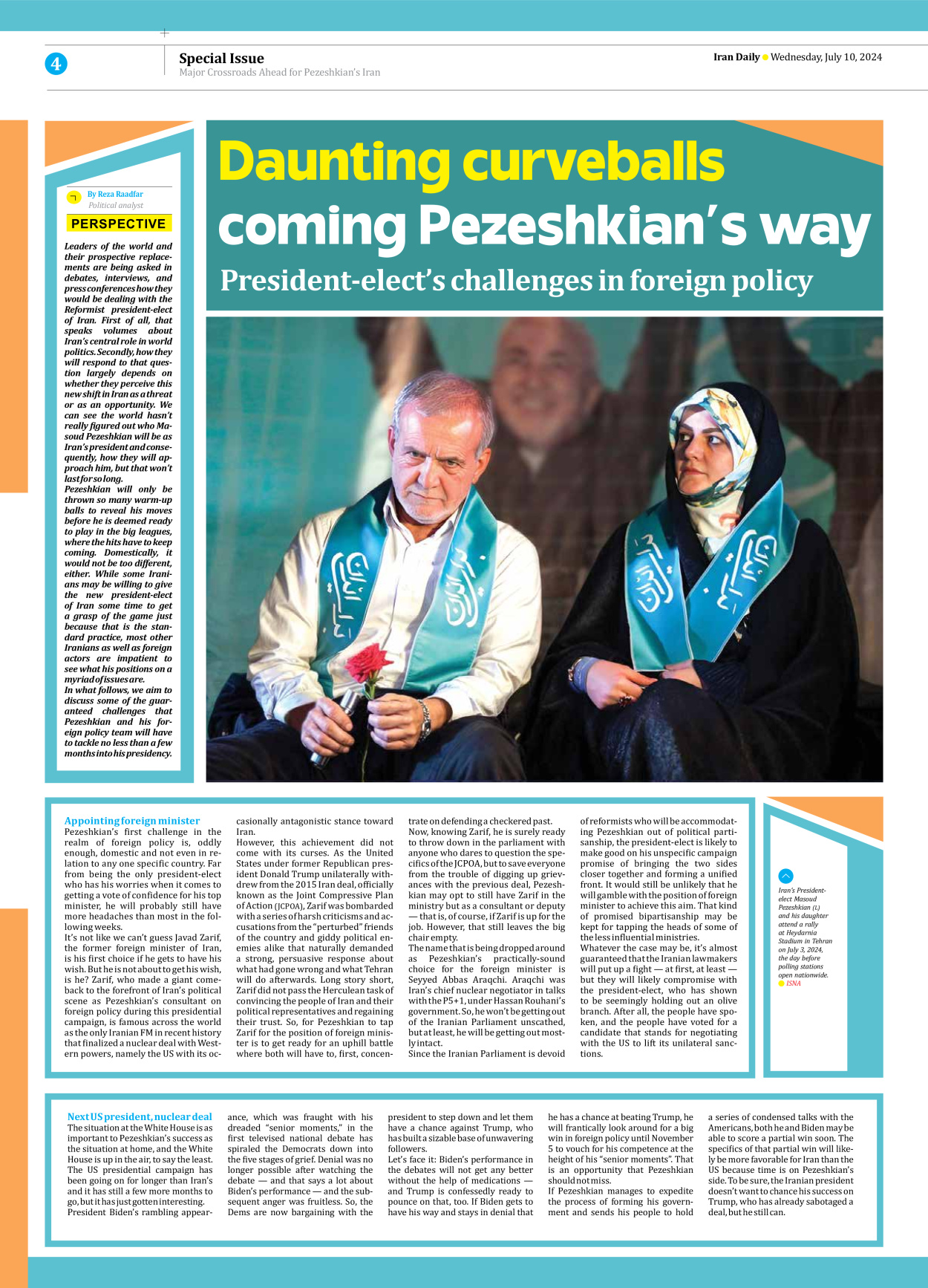 Iran Daily - Number Seven Thousand Six Hundred and One - 10 July 2024 - Page 4