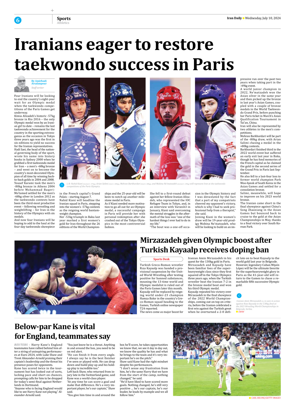 Iran Daily - Number Seven Thousand Six Hundred and One - 10 July 2024 - Page 6