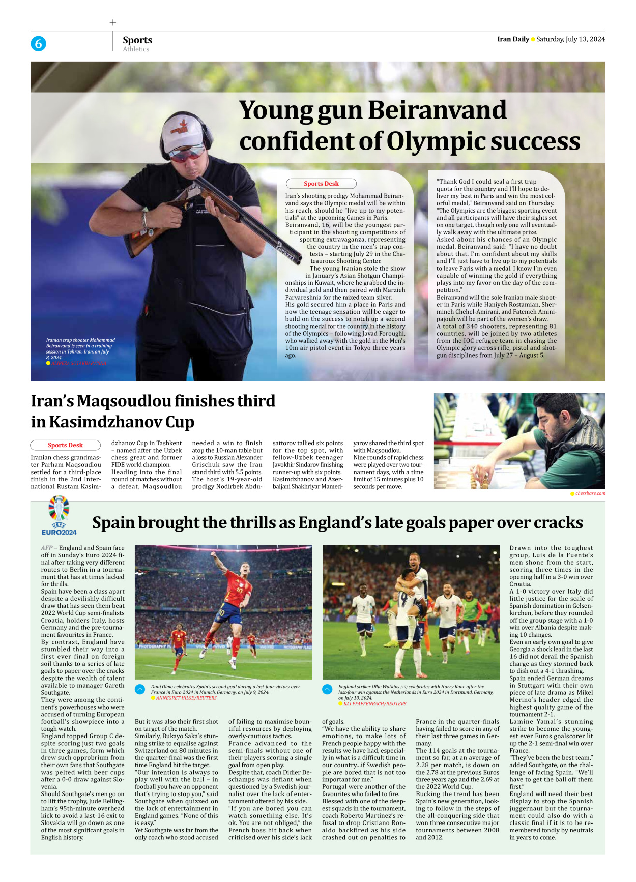 Iran Daily - Number Seven Thousand Six Hundred and Three - 13 July 2024 - Page 6