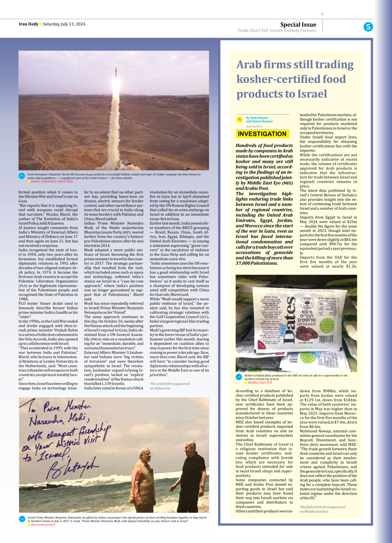 Iran Daily - Number Seven Thousand Six Hundred and Three - 13 July 2024 - Page 5