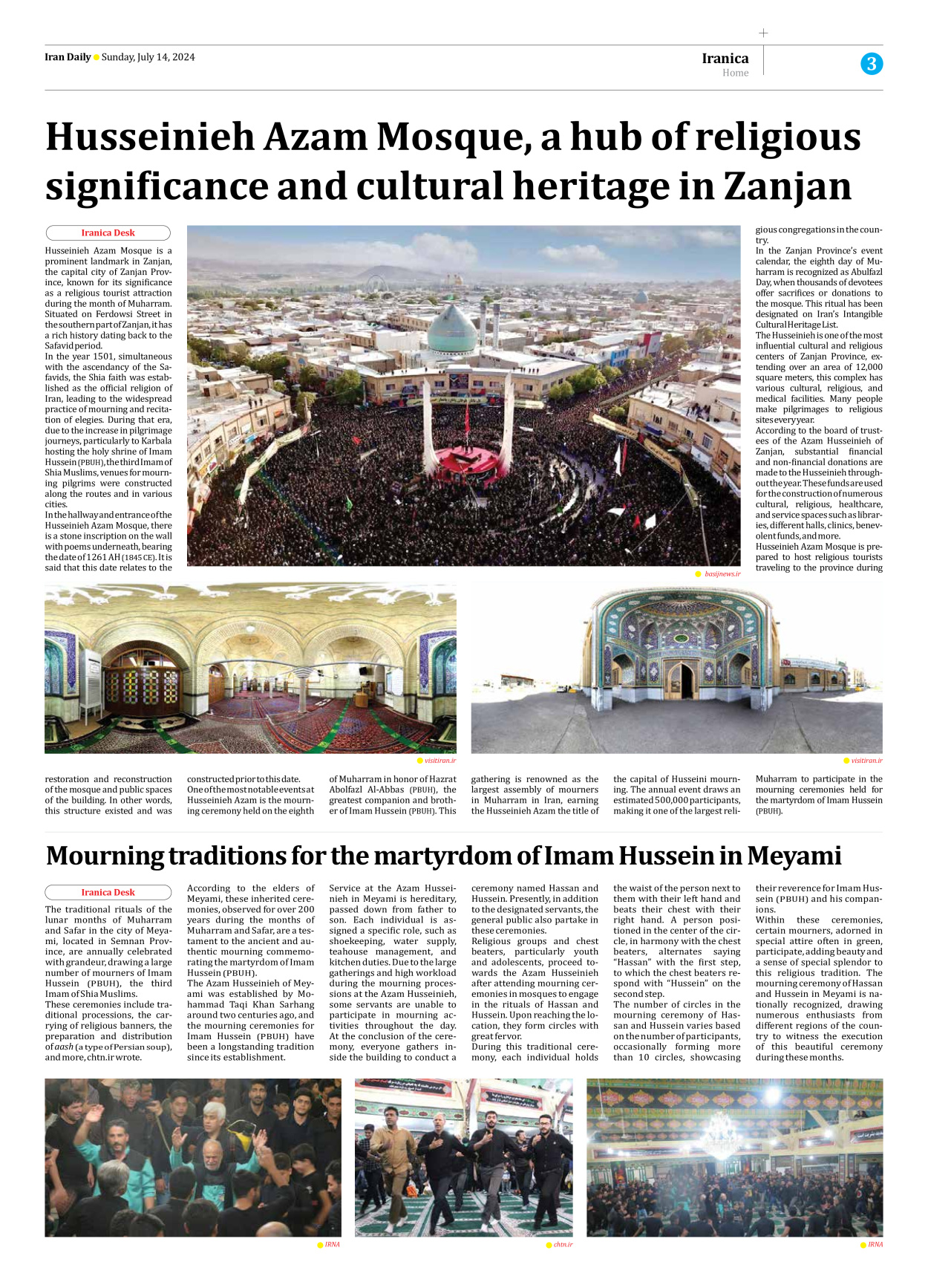 Iran Daily - Number Seven Thousand Six Hundred and Four - 14 July 2024 - Page 3