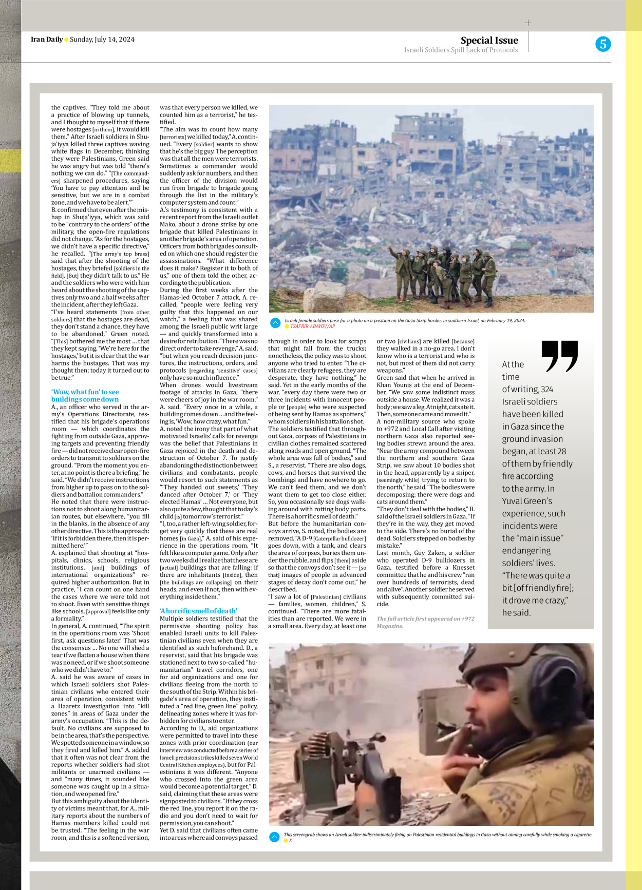 Iran Daily - Number Seven Thousand Six Hundred and Four - 14 July 2024 - Page 5