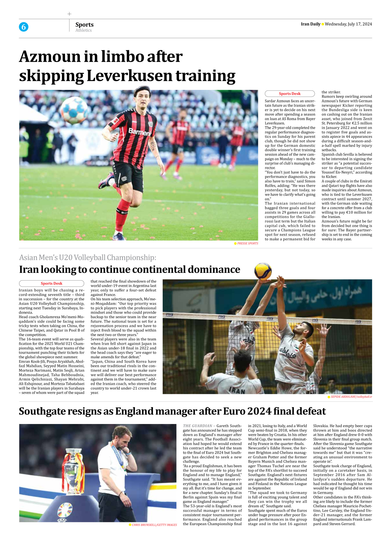Iran Daily - Number Seven Thousand Six Hundred and Five - 17 July 2024 - Page 6