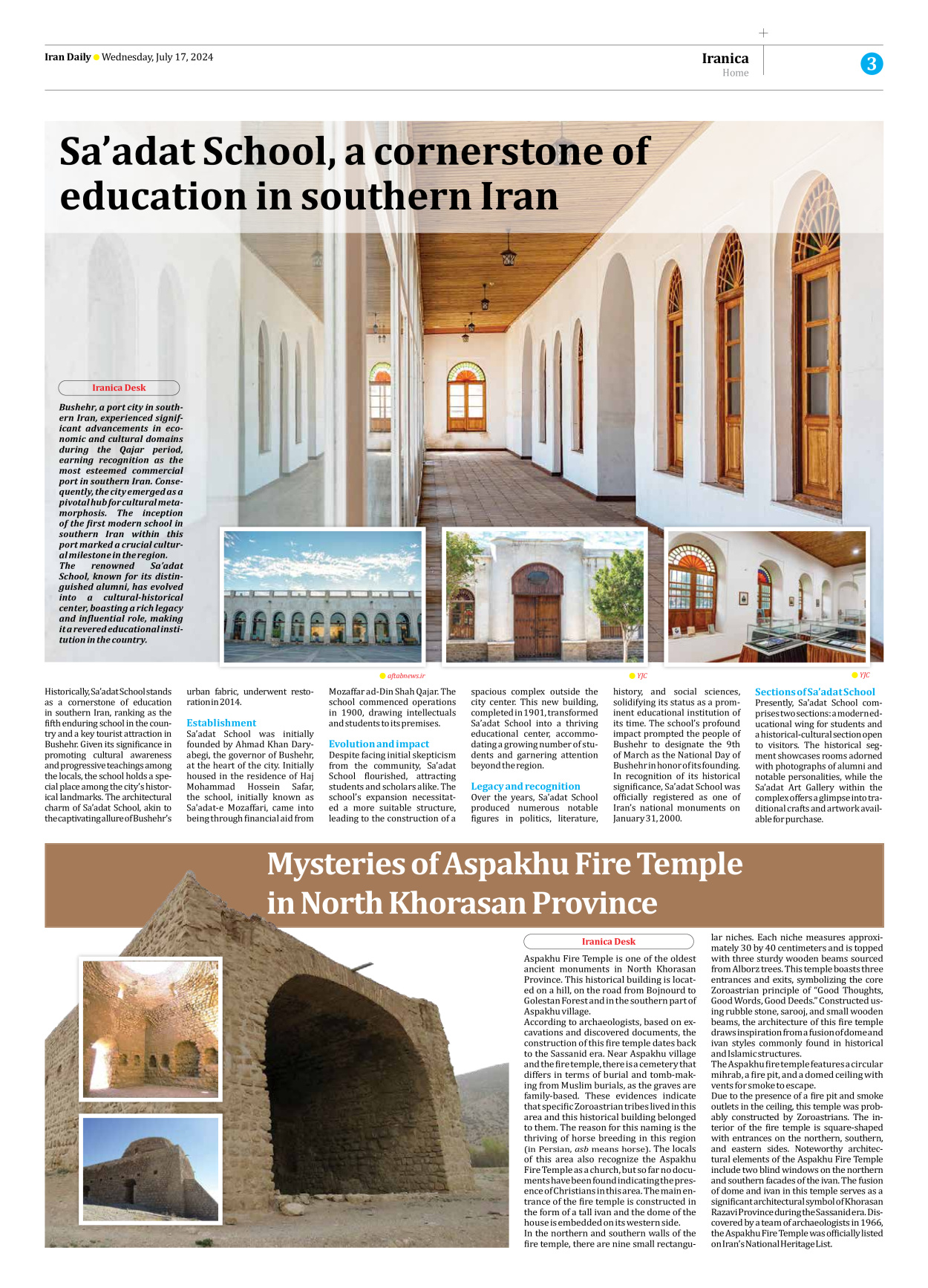Iran Daily - Number Seven Thousand Six Hundred and Five - 17 July 2024 - Page 3