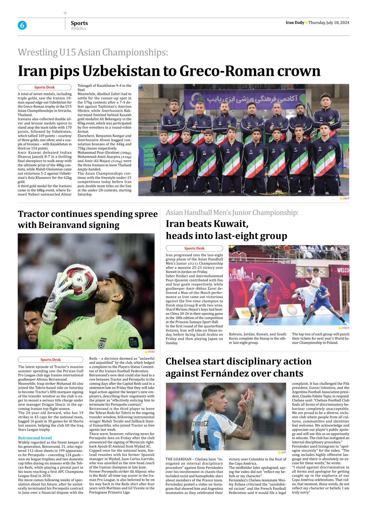 Iran Daily - Number Seven Thousand Six Hundred and Six - 18 July 2024 - Page 6