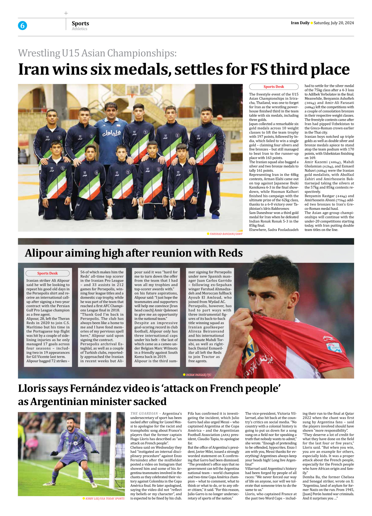 Iran Daily - Number Seven Thousand Six Hundred and Seven - 20 July 2024 - Page 6
