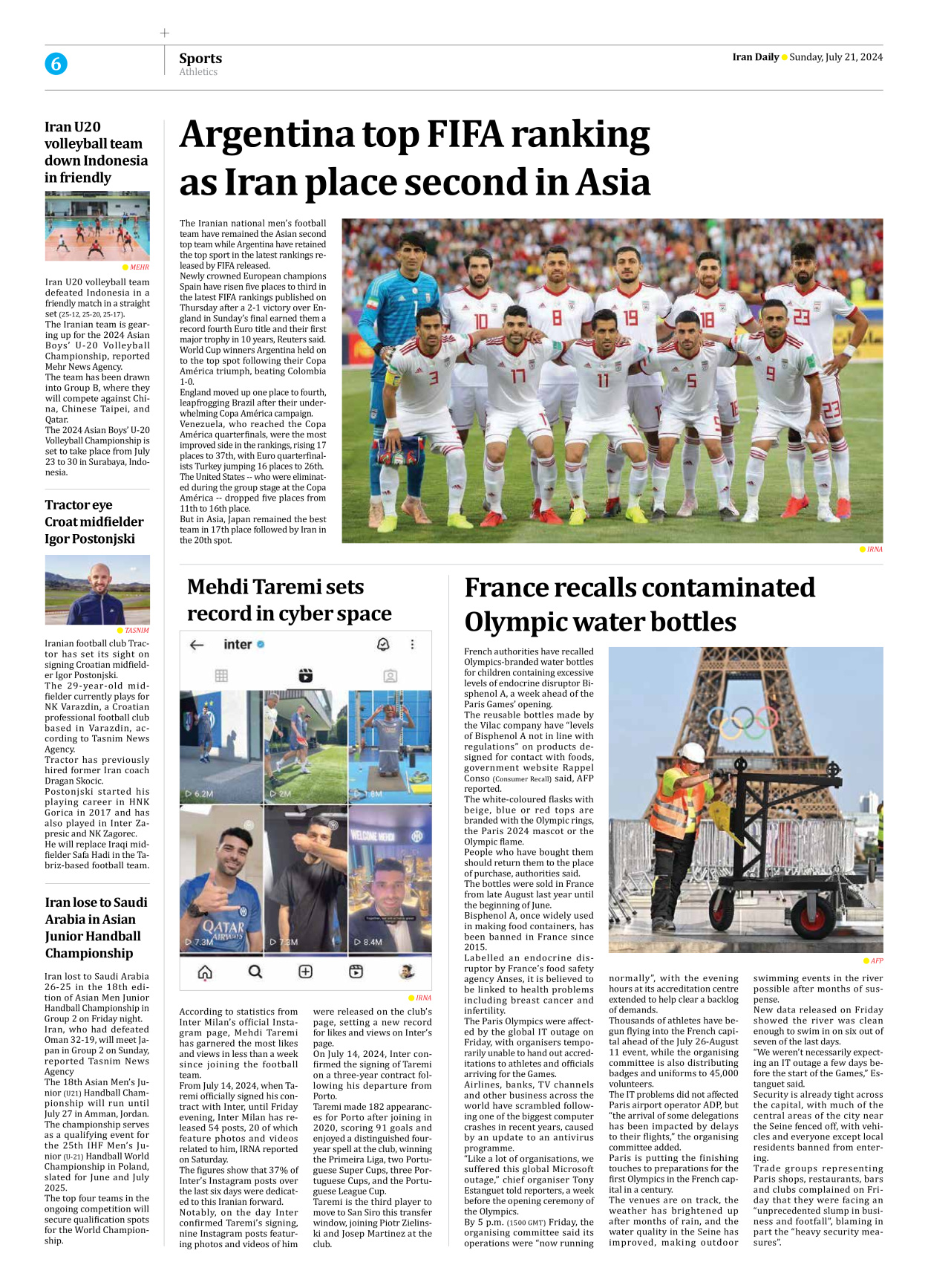 Iran Daily - Number Seven Thousand Six Hundred and Eight - 21 July 2024 - Page 6
