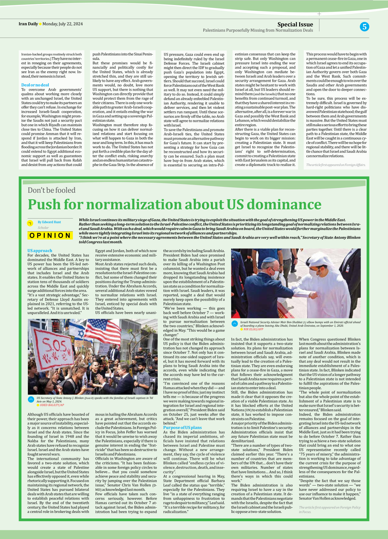 Iran Daily - Number Seven Thousand Six Hundred and Nine - 22 July 2024 - Page 5