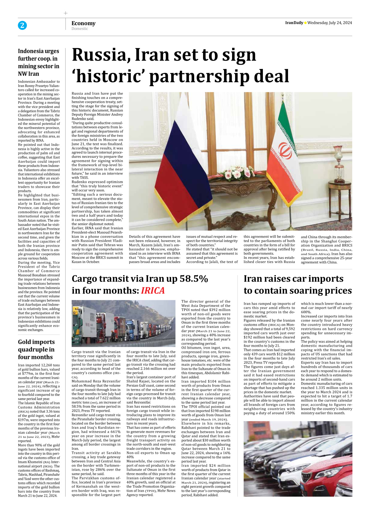 Iran Daily - Number Seven Thousand Six Hundred and Eleven - 24 July 2024 - Page 2