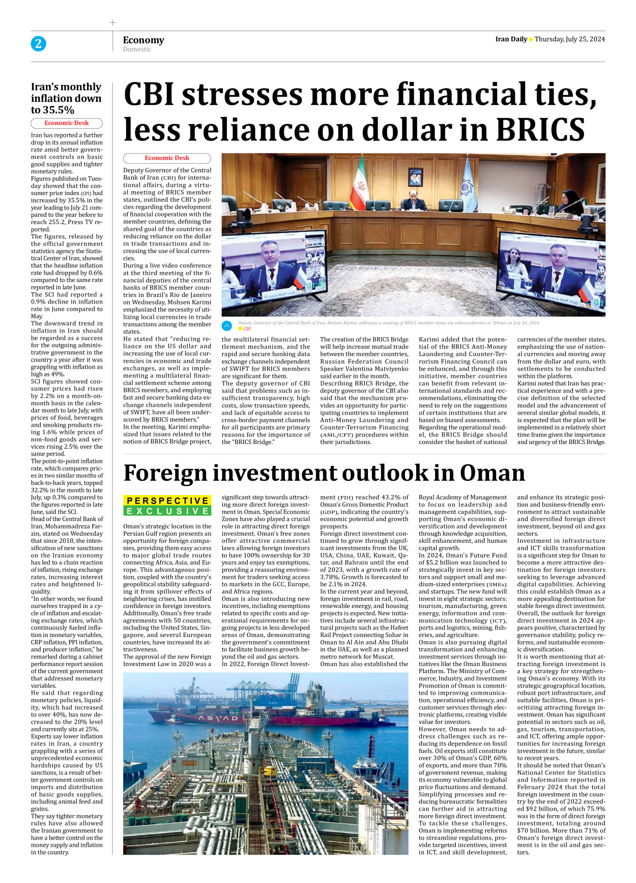 Iran Daily - Number Seven Thousand Six Hundred and Twelve - 25 July 2024 - Page 2