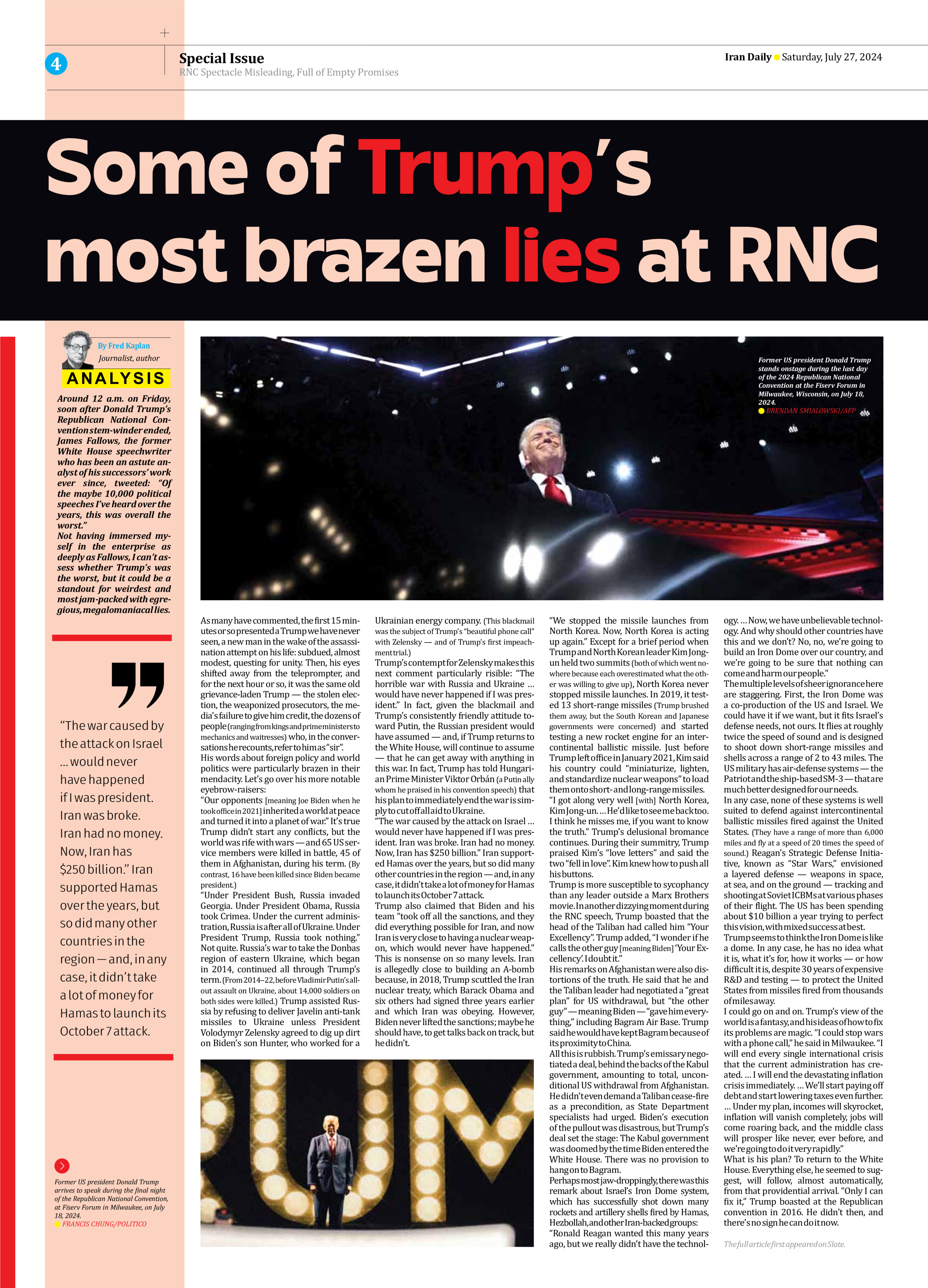 Iran Daily - Number Seven Thousand Six Hundred and Thirteen - 27 July 2024 - Page 4