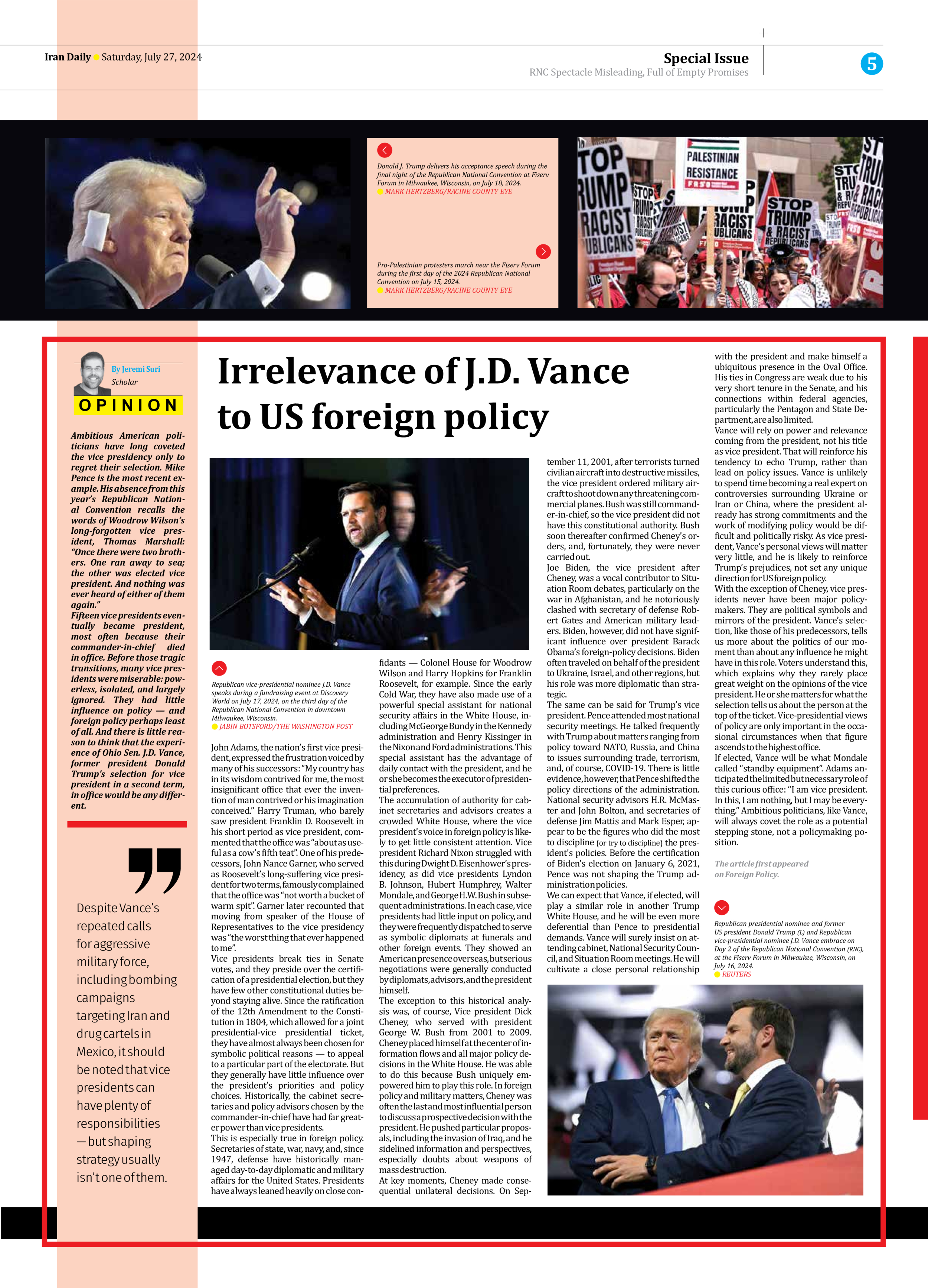 Iran Daily - Number Seven Thousand Six Hundred and Thirteen - 27 July 2024 - Page 5