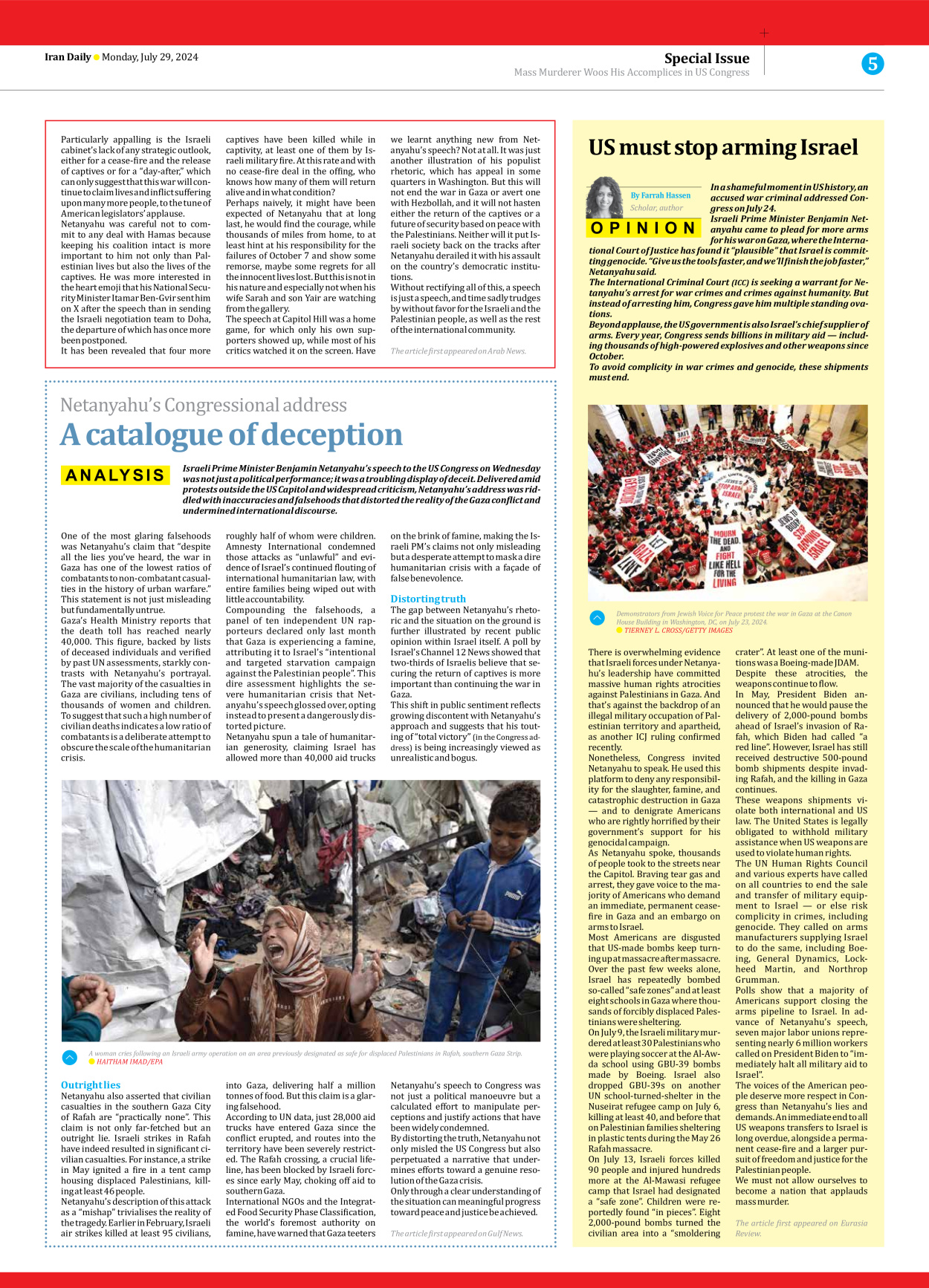 Iran Daily - Number Seven Thousand Six Hundred and Fourteen - 29 July 2024 - Page 5