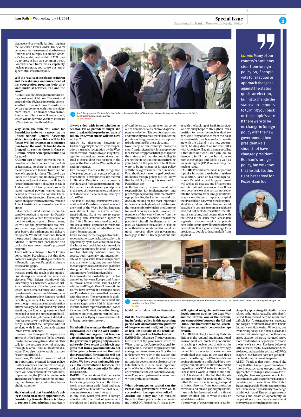 Iran Daily - Number Seven Thousand Six Hundred and Sixteen - 31 July 2024 - Page 5