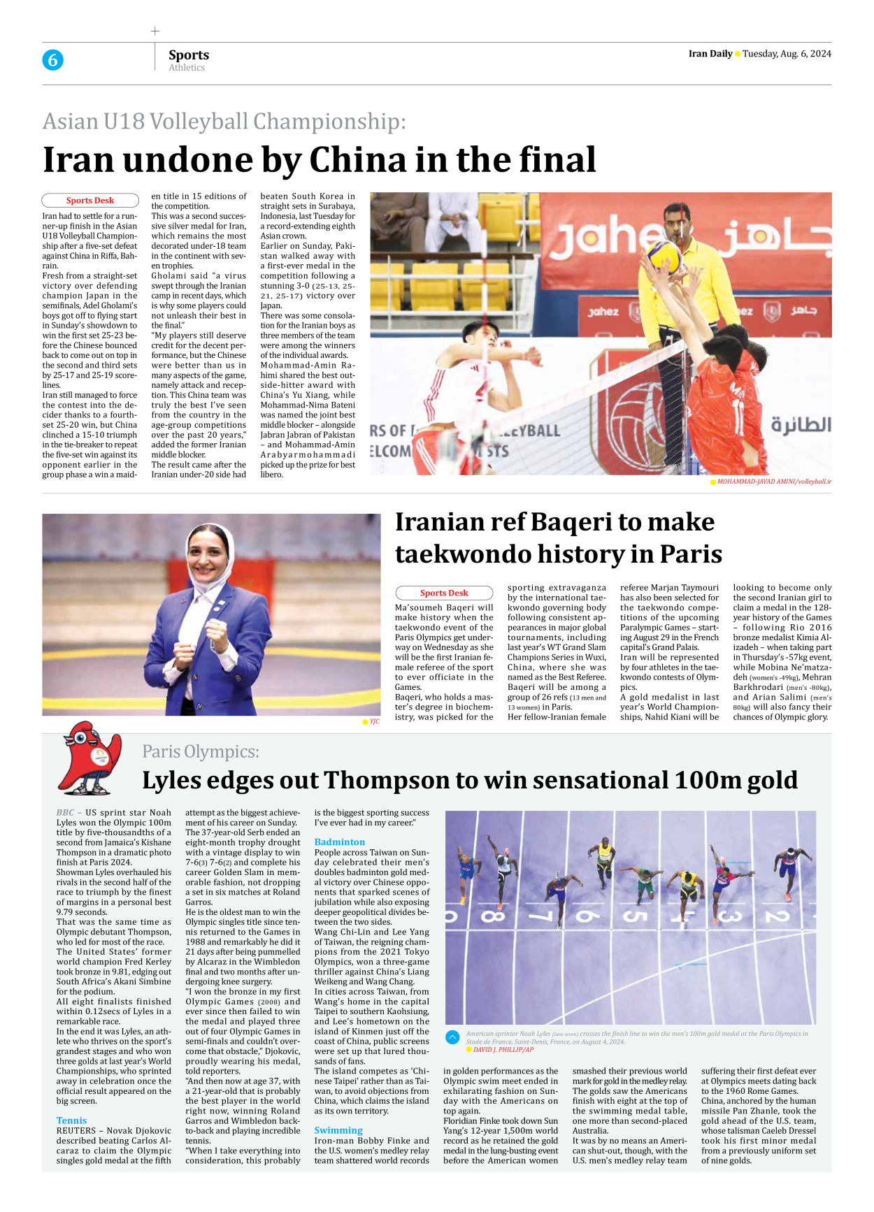 Iran Daily - Number Seven Thousand Six Hundred and Twenty One - 06 August 2024 - Page 6