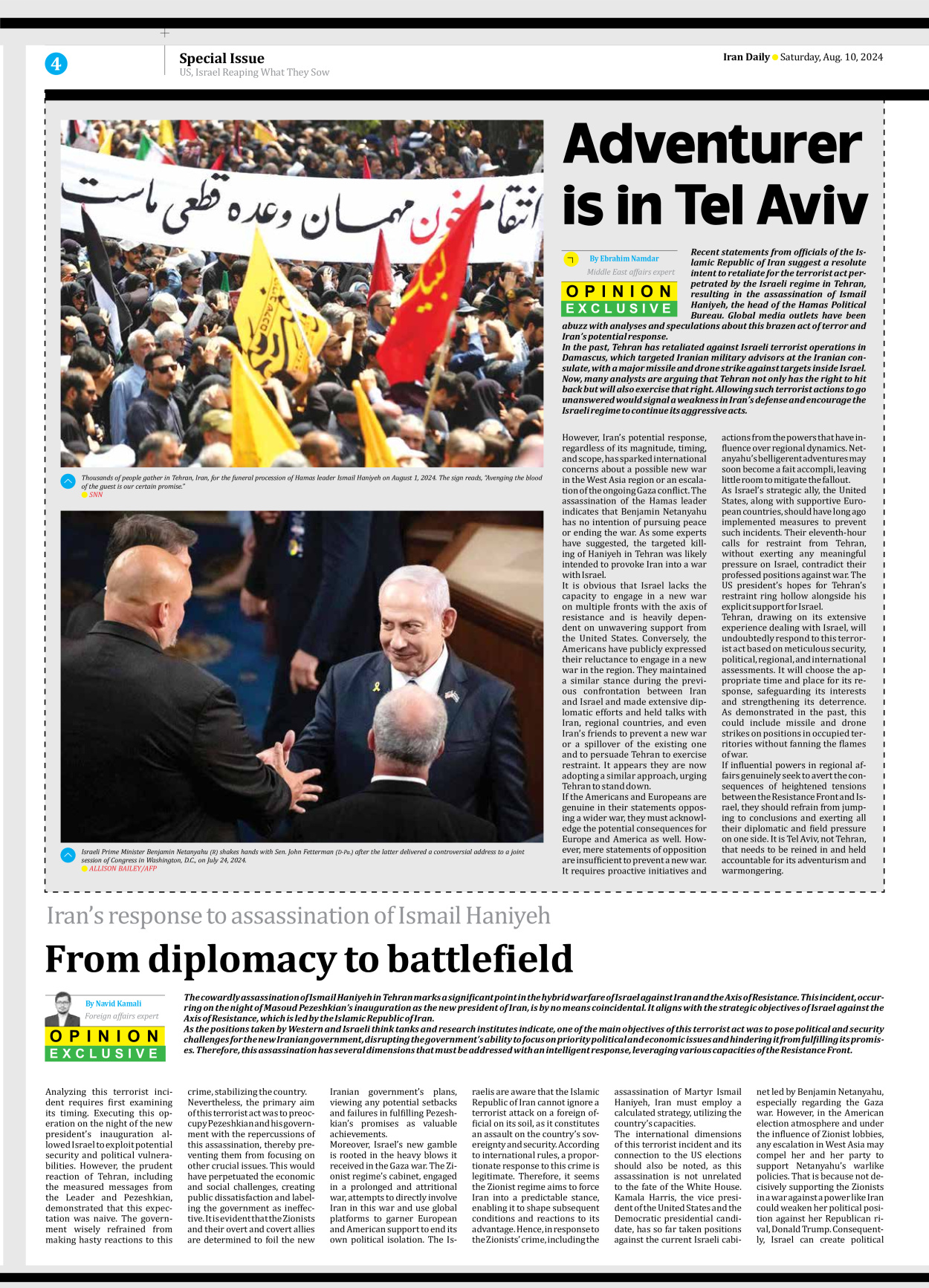 Iran Daily - Number Seven Thousand Six Hundred and Twenty Three - 10 August 2024 - Page 4