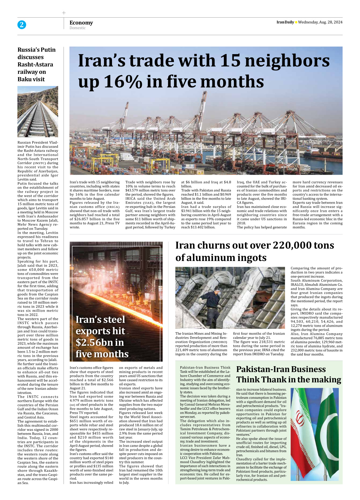 Iran Daily - Number Seven Thousand Six Hundred and Thirty Seven - 28 August 2024 - Page 2