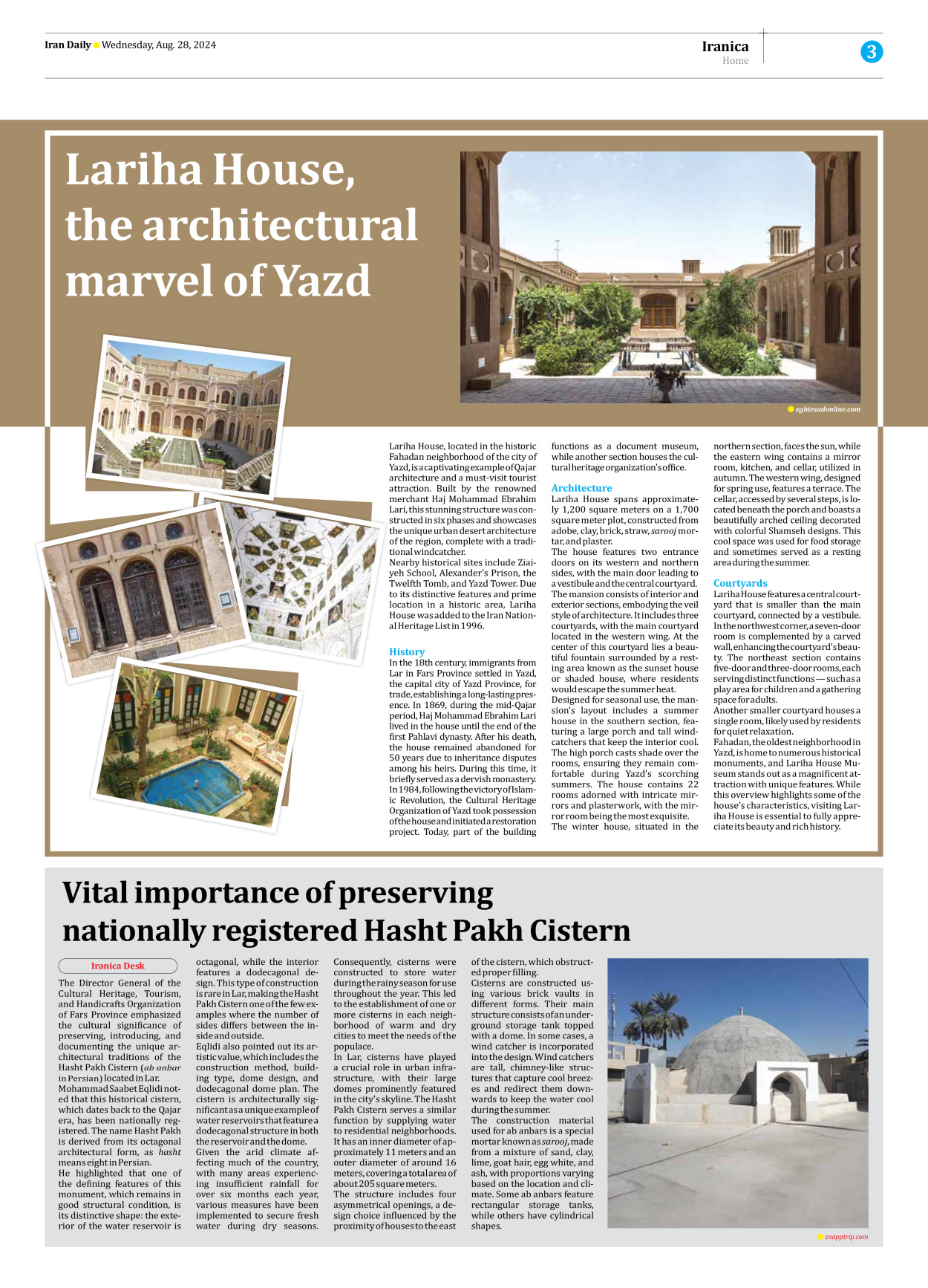 Iran Daily - Number Seven Thousand Six Hundred and Thirty Seven - 28 August 2024 - Page 3