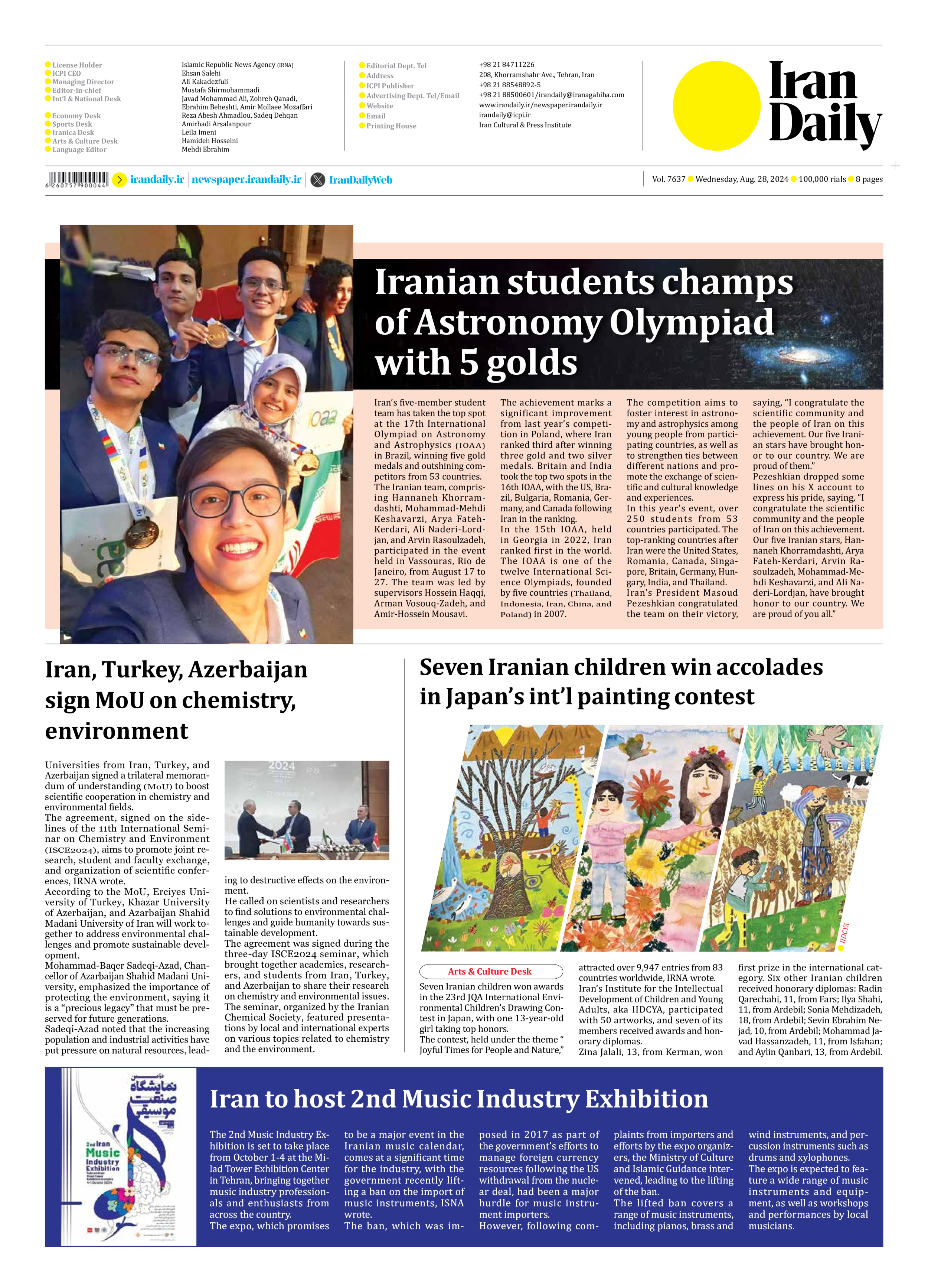 Iran Daily - Number Seven Thousand Six Hundred and Thirty Seven - 28 August 2024 - Page 8