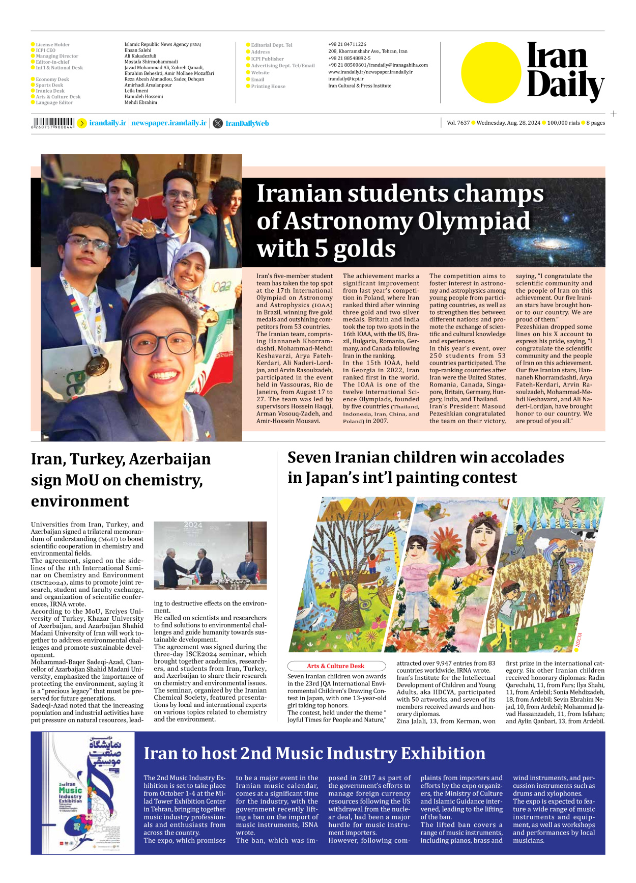 Iran Daily - Number Seven Thousand Six Hundred and Thirty Seven - 28 August 2024 - Page 8