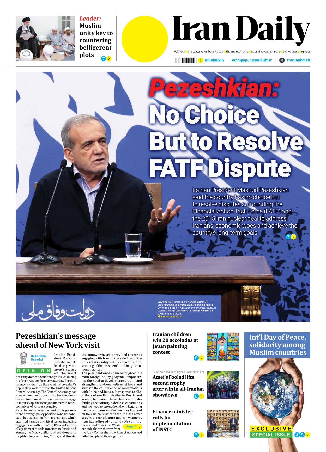 Iran Daily - Number Seven Thousand Six Hundred and Forty Nine - 17 September 2024