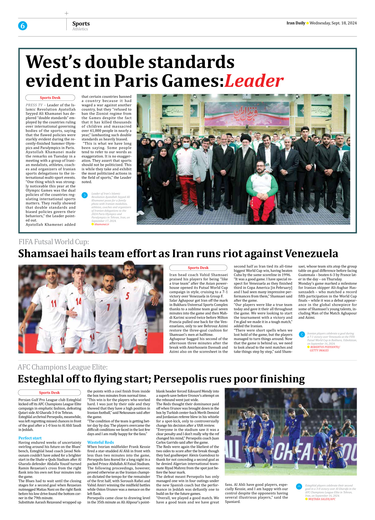 Iran Daily - Number Seven Thousand Six Hundred and Fifty - 18 September 2024 - Page 6