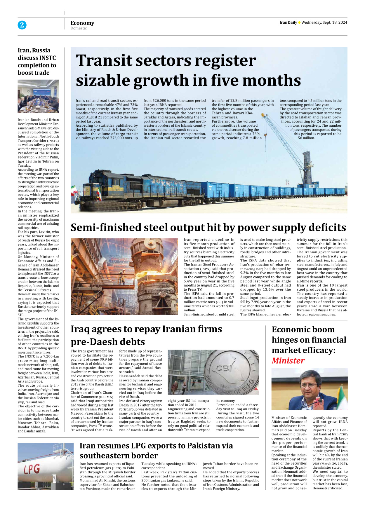 Iran Daily - Number Seven Thousand Six Hundred and Fifty - 18 September 2024 - Page 2