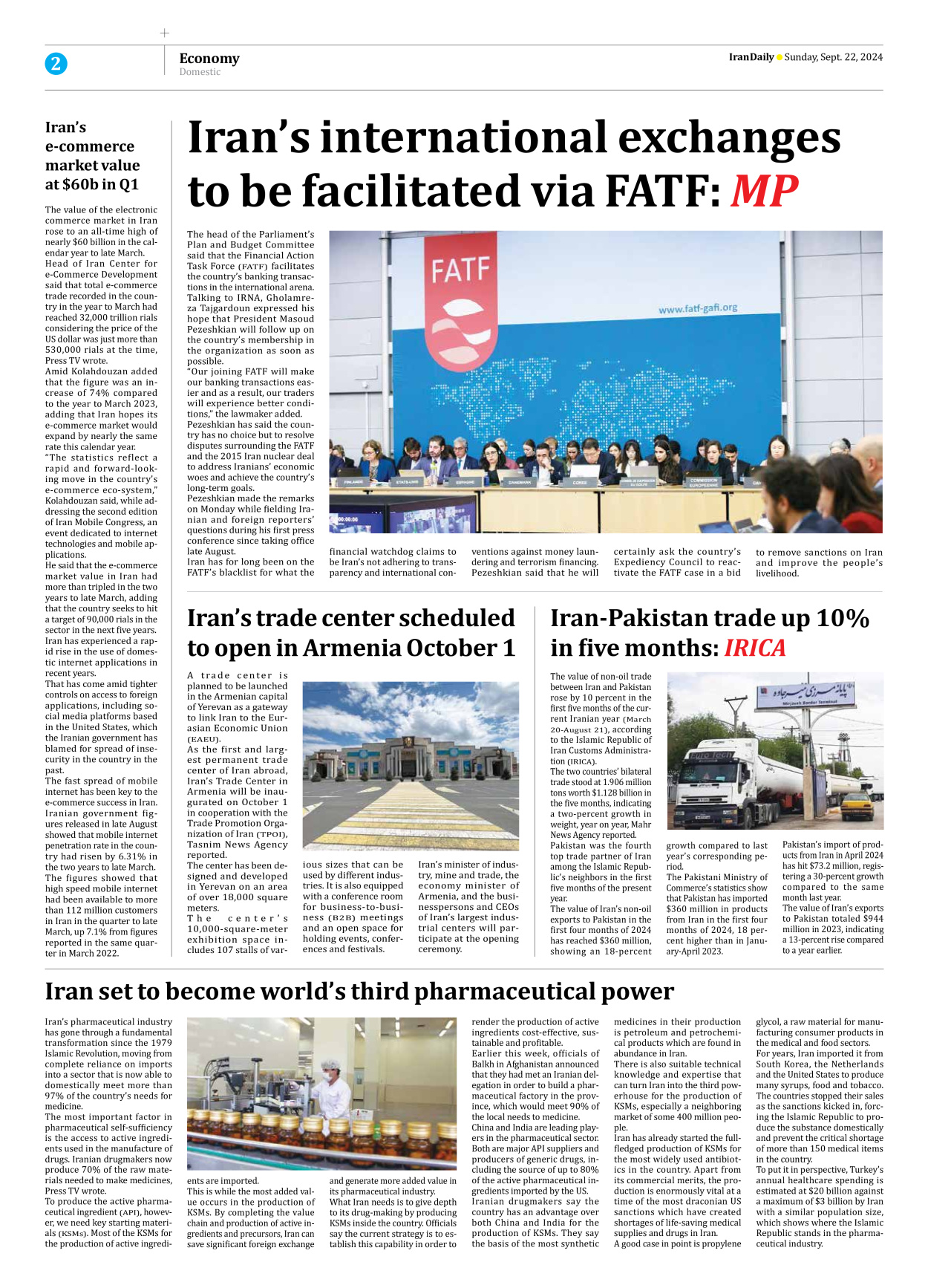 Iran Daily - Number Seven Thousand Six Hundred and Fifty Two - 22 September 2024 - Page 2