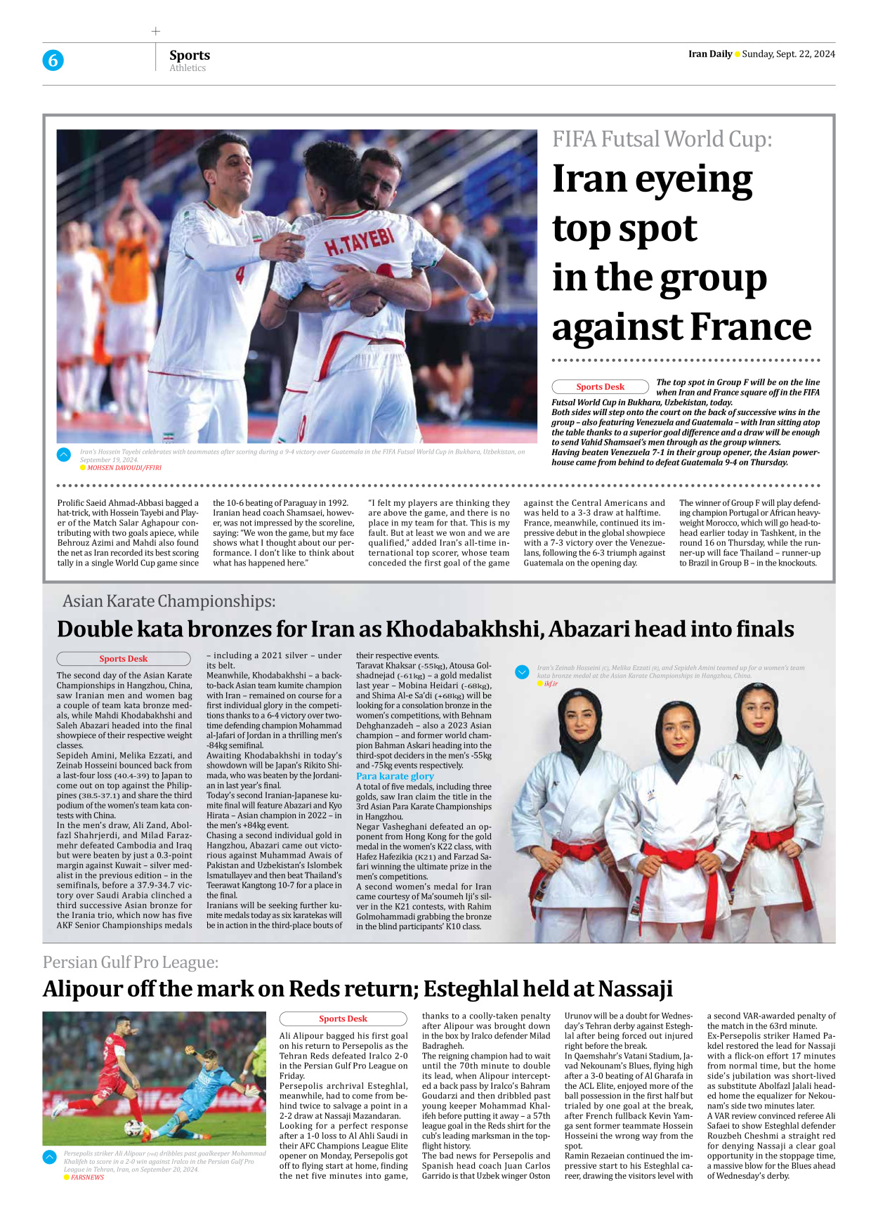 Iran Daily - Number Seven Thousand Six Hundred and Fifty Two - 22 September 2024 - Page 6