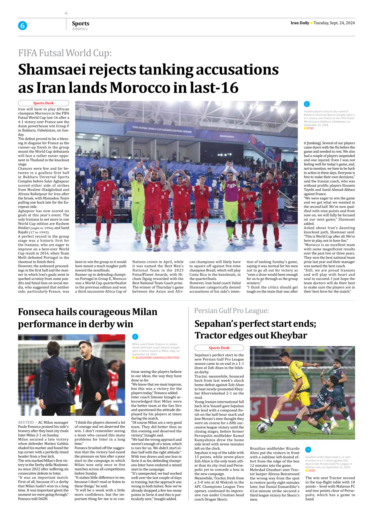 Iran Daily - Number Seven Thousand Six Hundred and Fifty Four - 24 September 2024 - Page 6