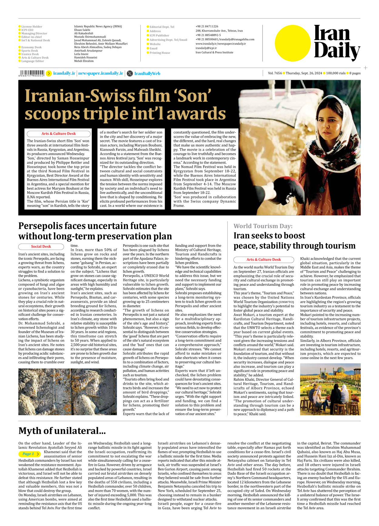 Iran Daily - Number Seven Thousand Six Hundred and Fifty Six - 26 September 2024 - Page 8