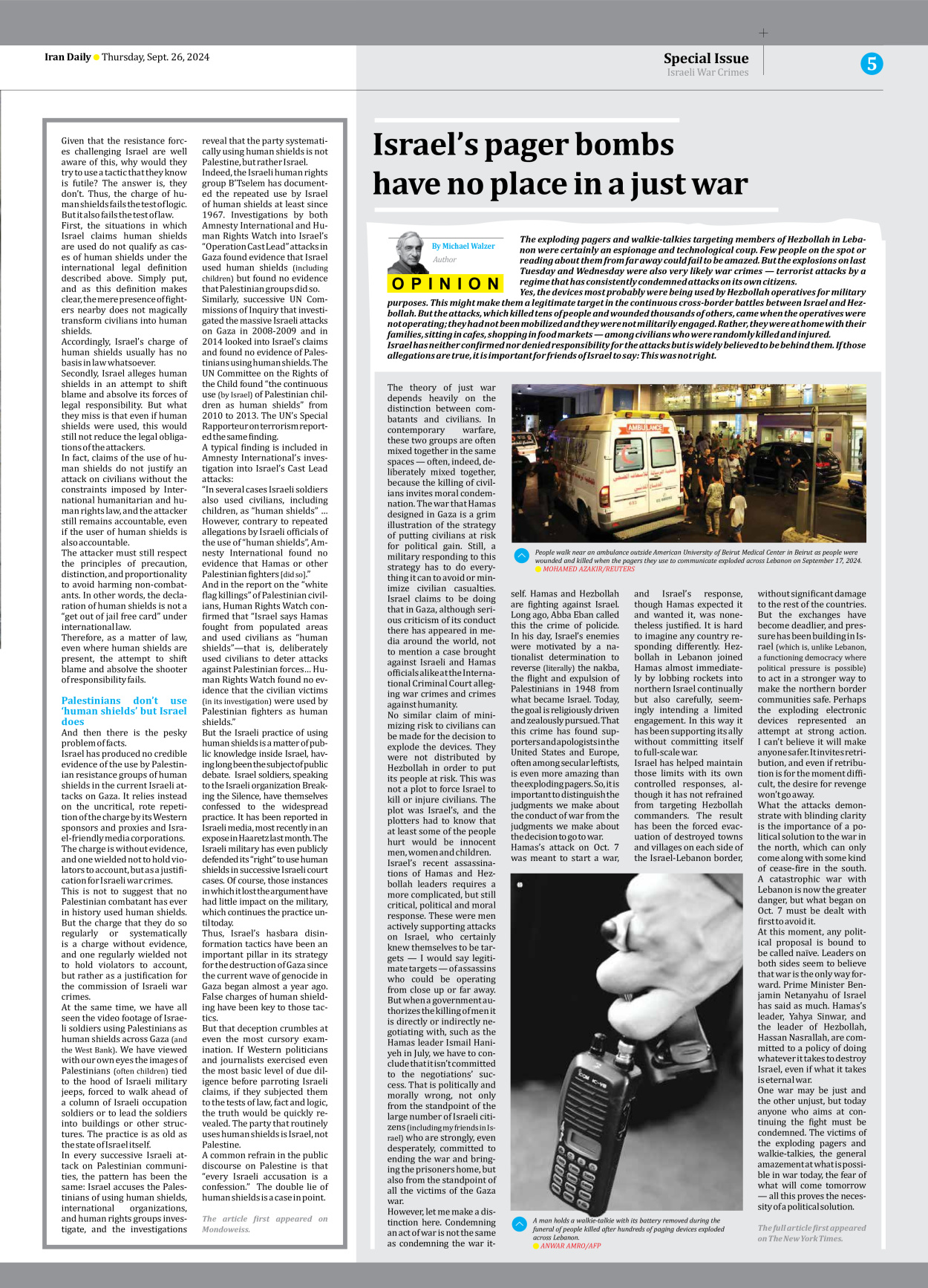 Iran Daily - Number Seven Thousand Six Hundred and Fifty Six - 26 September 2024 - Page 5