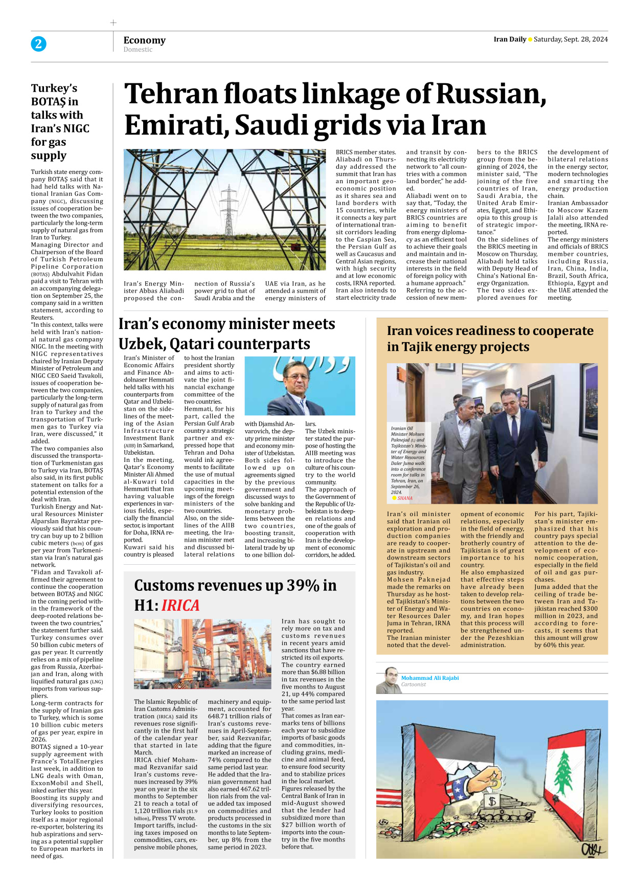 Iran Daily - Number Seven Thousand Six Hundred and Fifty Seven - 28 September 2024 - Page 2