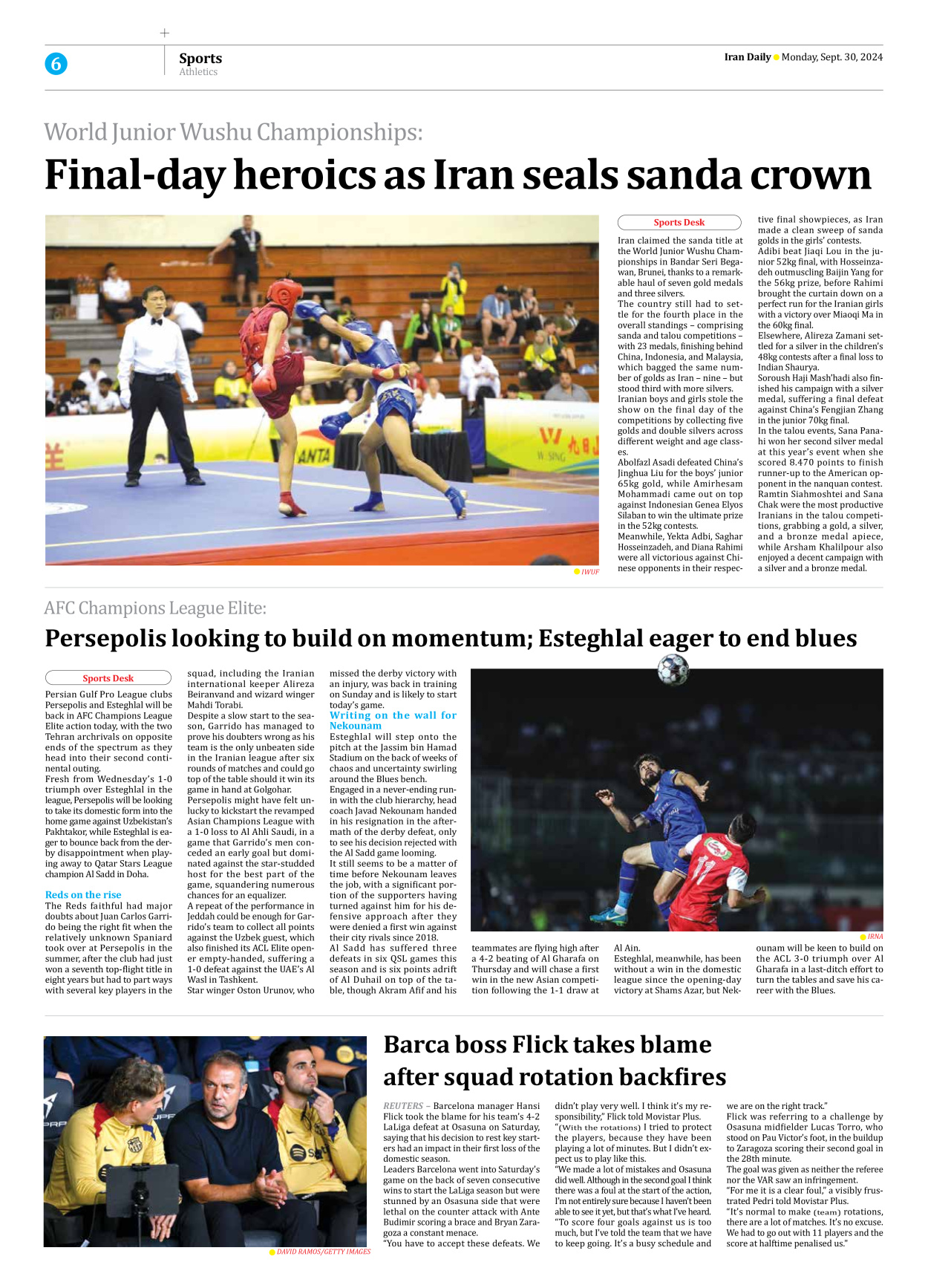 Iran Daily - Number Seven Thousand Six Hundred and Fifty Nine - 30 September 2024 - Page 6