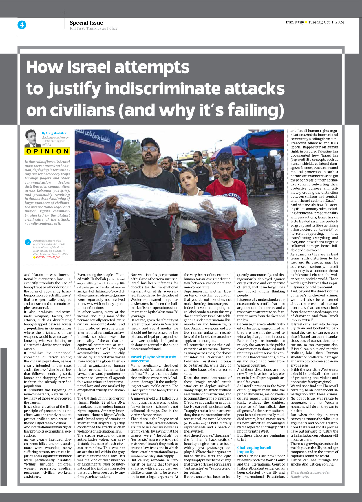 Iran Daily - Number Seven Thousand Six Hundred and Sixty - 01 October 2024 - Page 4