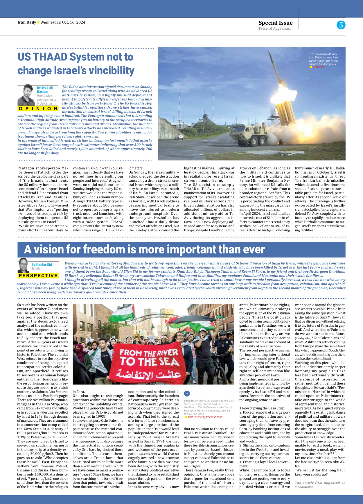 Iran Daily - Number Seven Thousand Six Hundred and Seventy Three - 16 October 2024 - Page 5