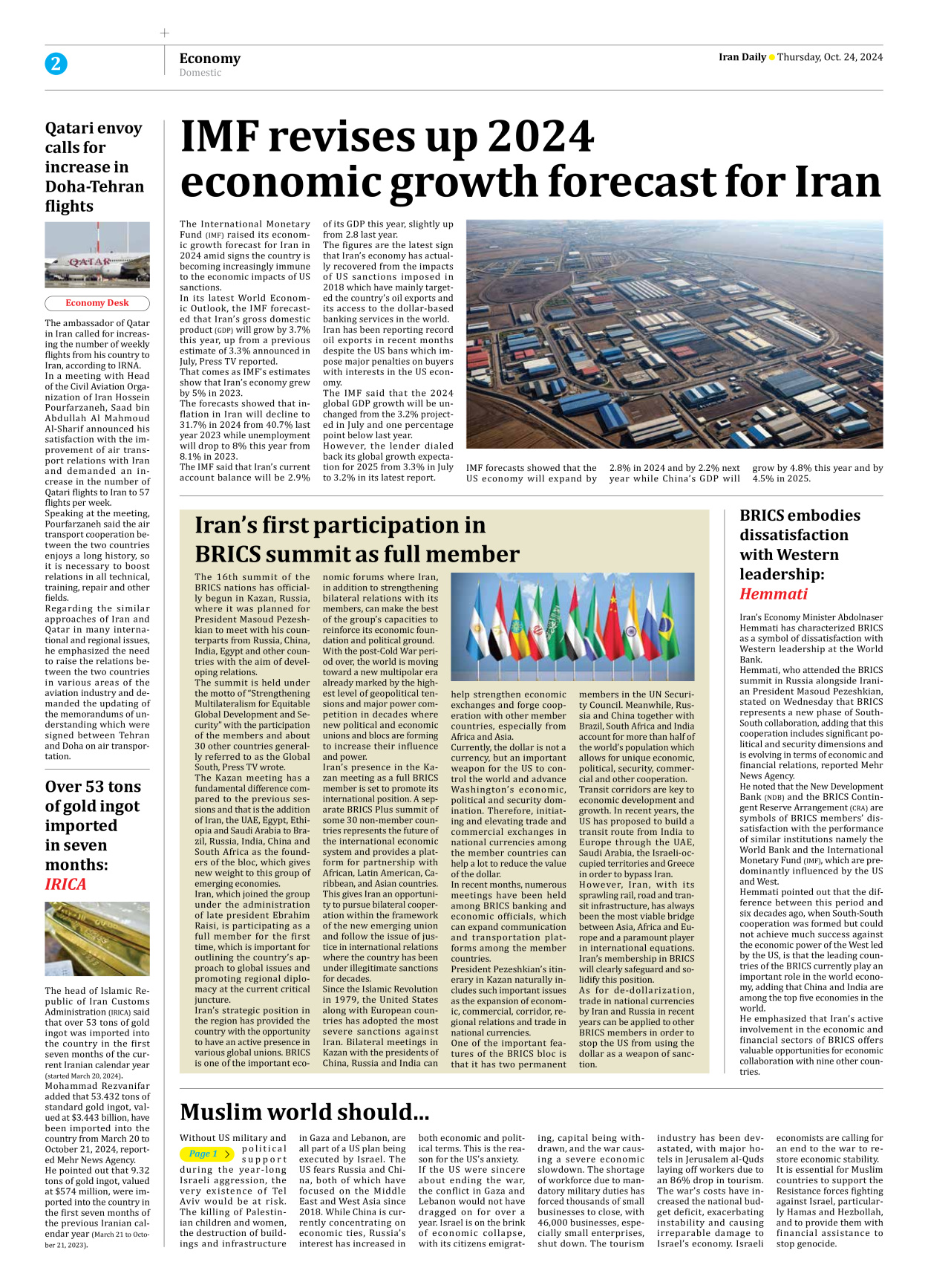 Iran Daily - Number Seven Thousand Six Hundred and Eighty - 24 October 2024 - Page 2