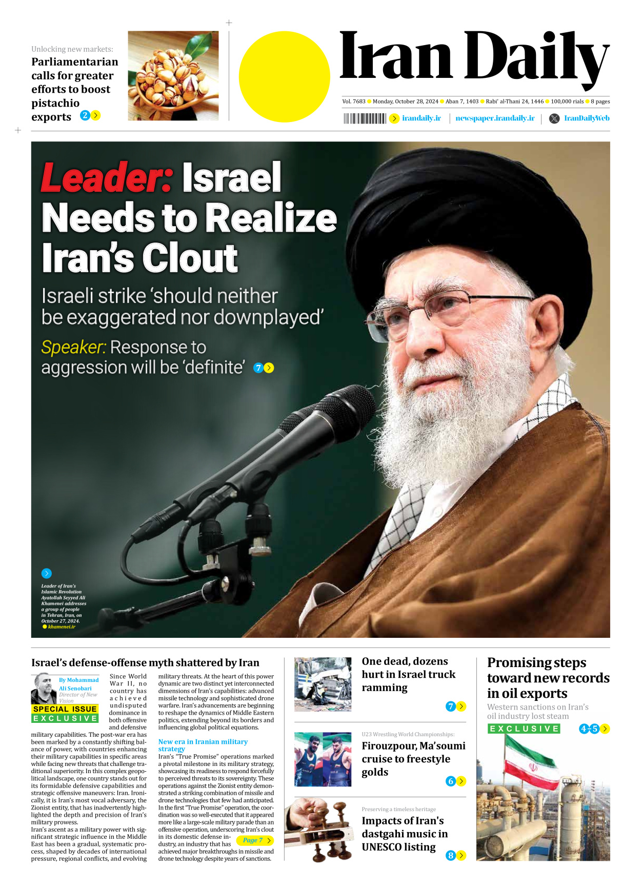 Iran Daily - Number Seven Thousand Six Hundred and Eighty Three - 28 October 2024