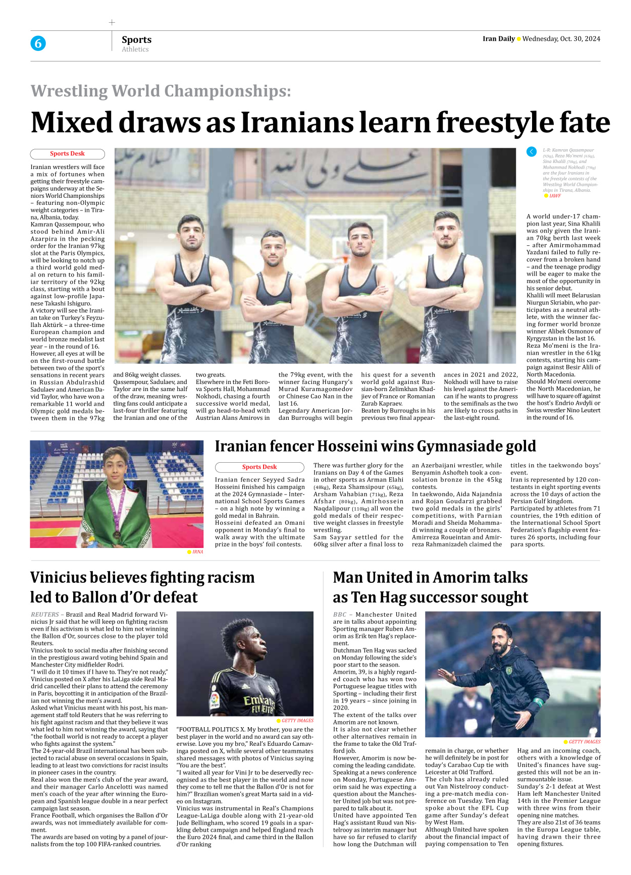 Iran Daily - Number Seven Thousand Six Hundred and Eighty Five - 30 October 2024 - Page 6