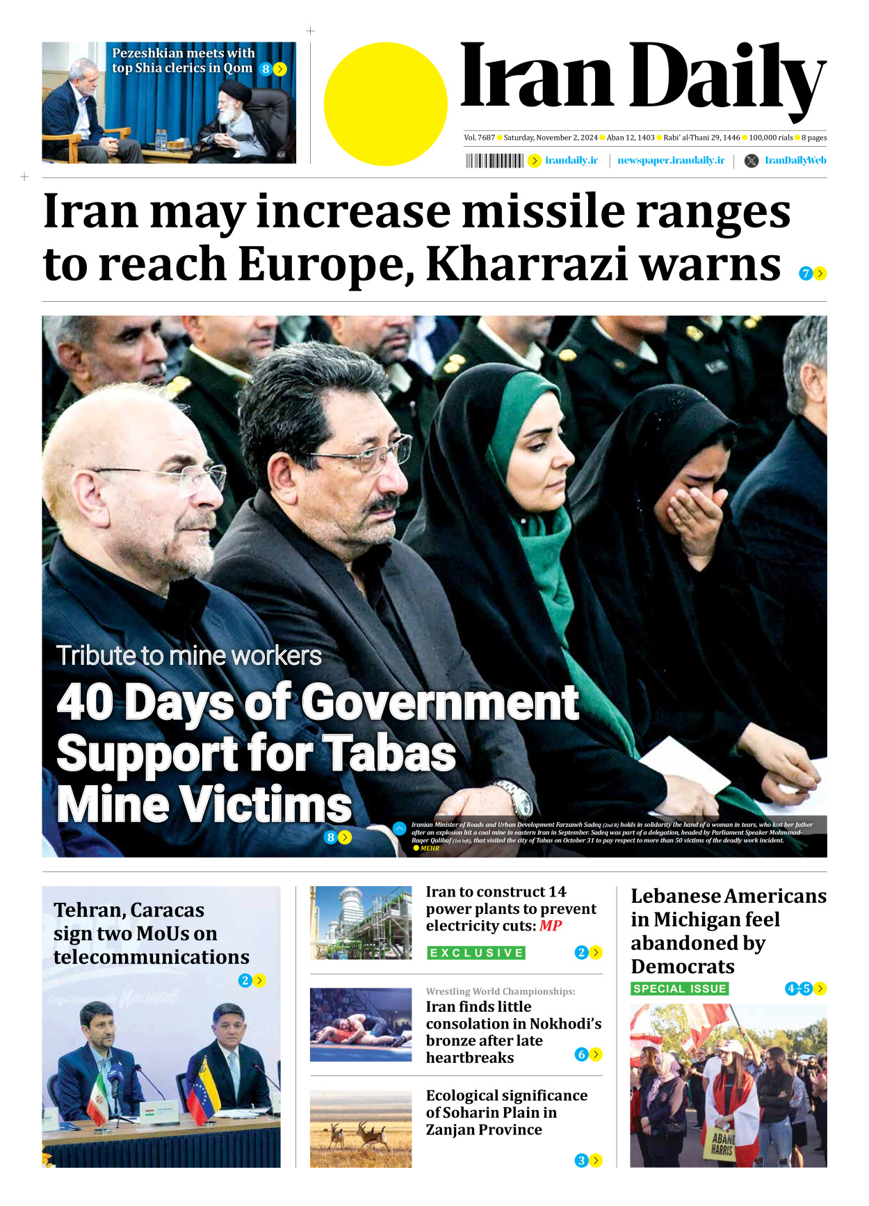 Iran Daily - Number Seven Thousand Six Hundred and Eighty Seven - 02 November 2024