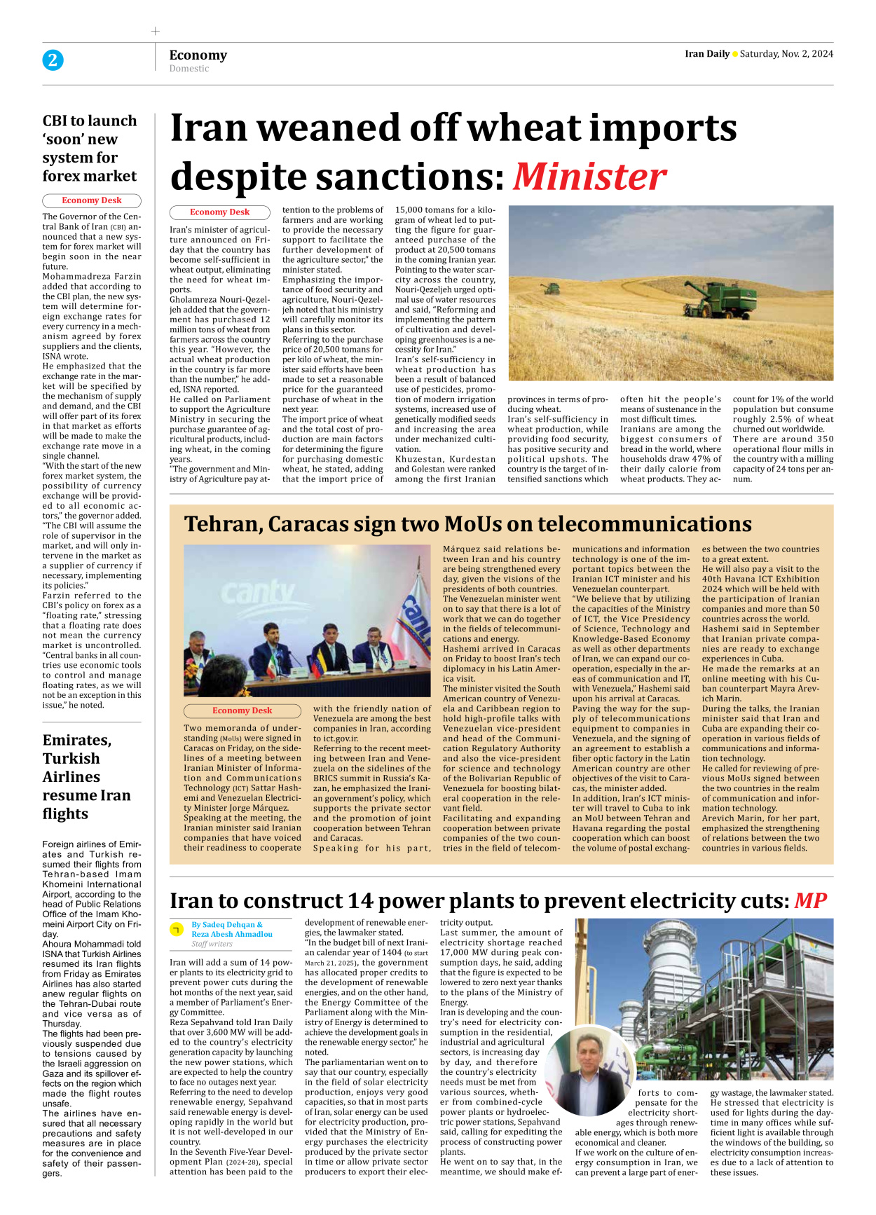 Iran Daily - Number Seven Thousand Six Hundred and Eighty Seven - 02 November 2024 - Page 2