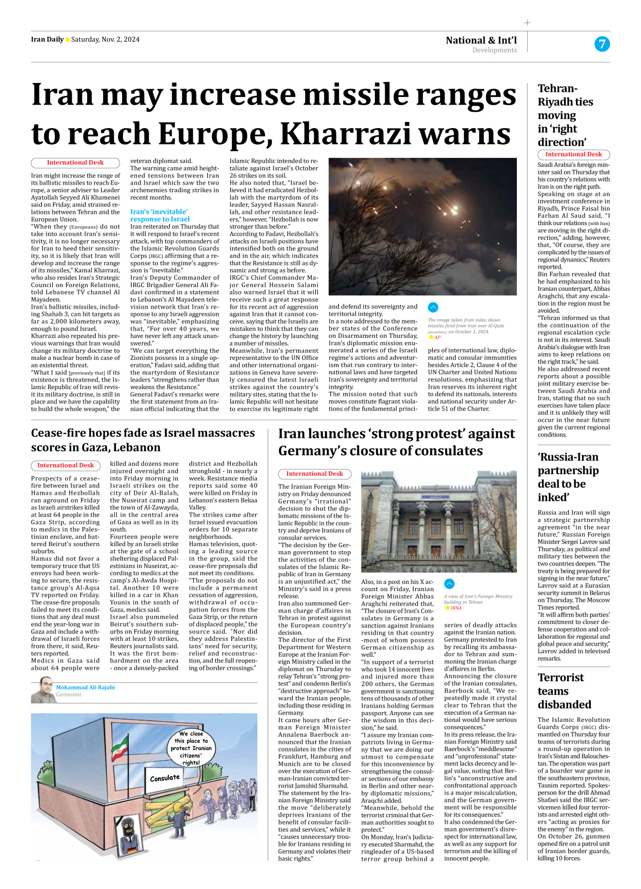 Iran Daily - Number Seven Thousand Six Hundred and Eighty Seven - 02 November 2024 - Page 7