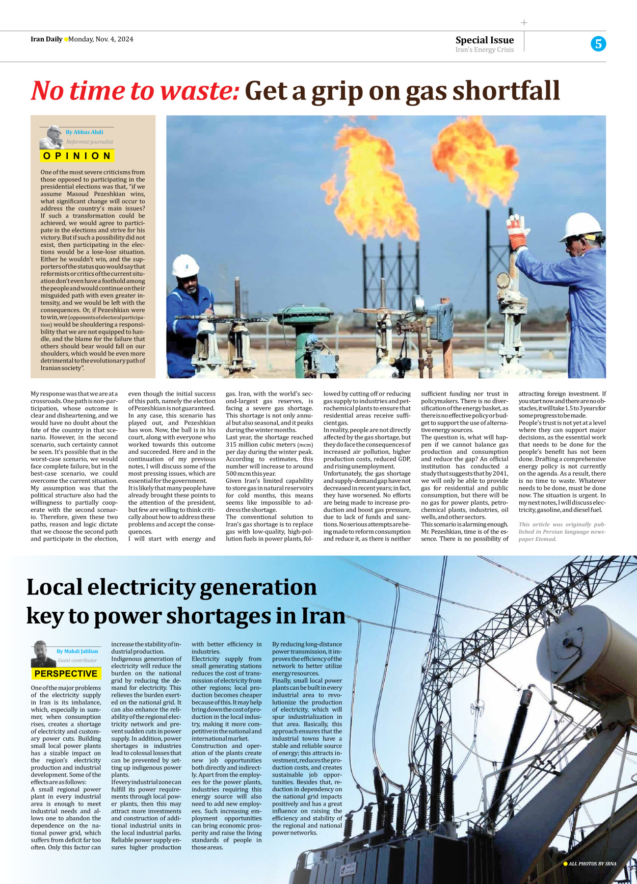 Iran Daily - Number Seven Thousand Six Hundred and Eighty Nine - 04 November 2024 - Page 5