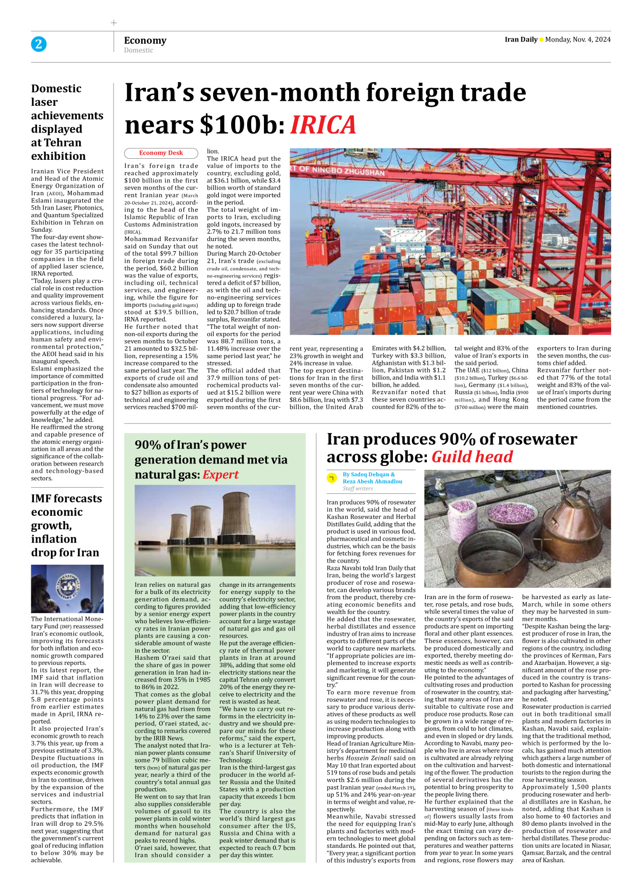 Iran Daily - Number Seven Thousand Six Hundred and Eighty Nine - 04 November 2024 - Page 2