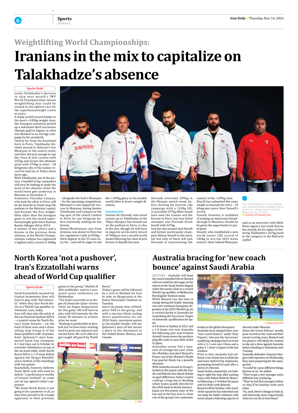 Iran Daily - Number Seven Thousand Six Hundred and Ninety Eight - 14 November 2024 - Page 6